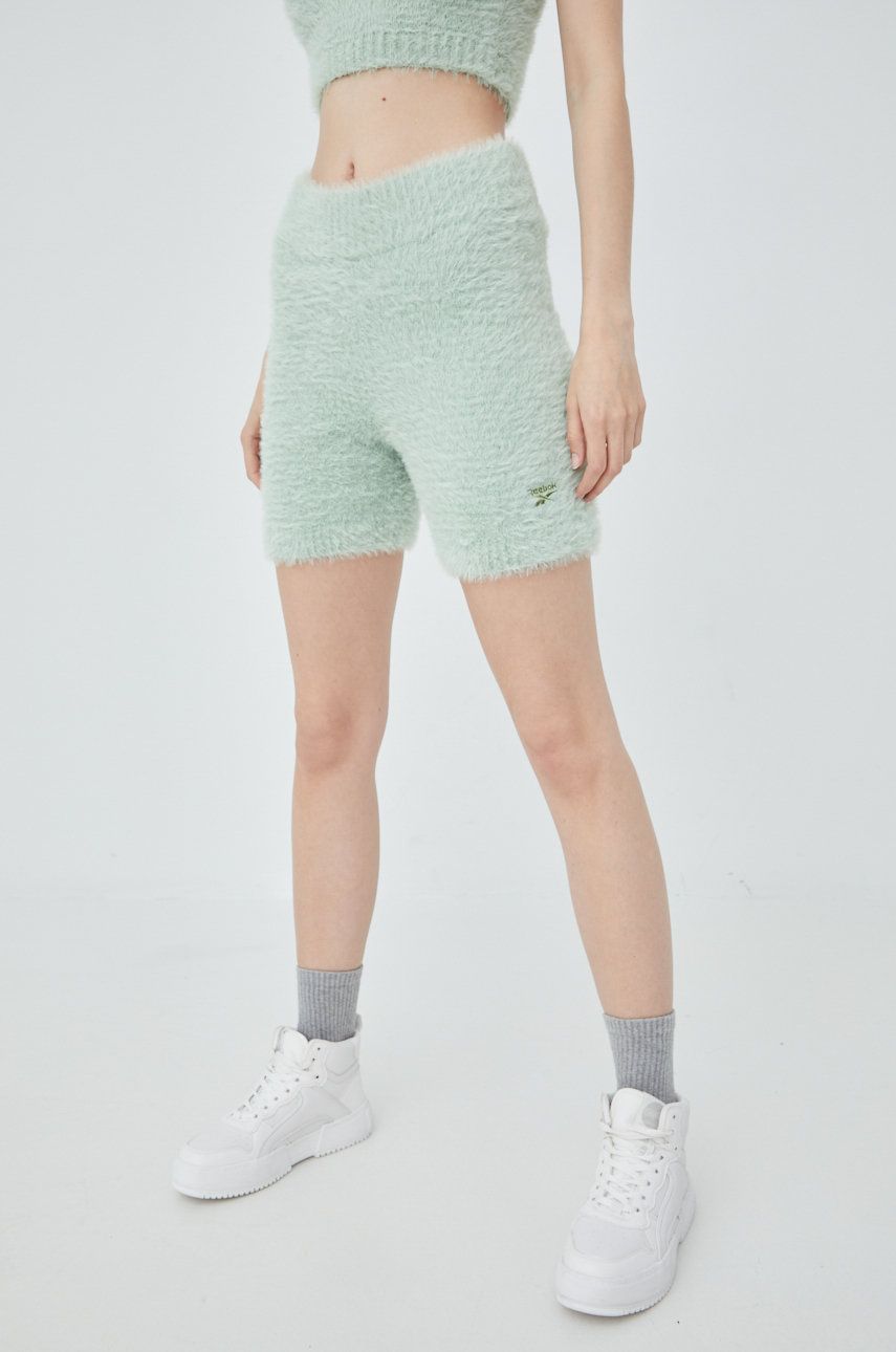 Reebok Classic pantaloni scurti H46811 femei, culoarea verde, cu imprimeu, high waist