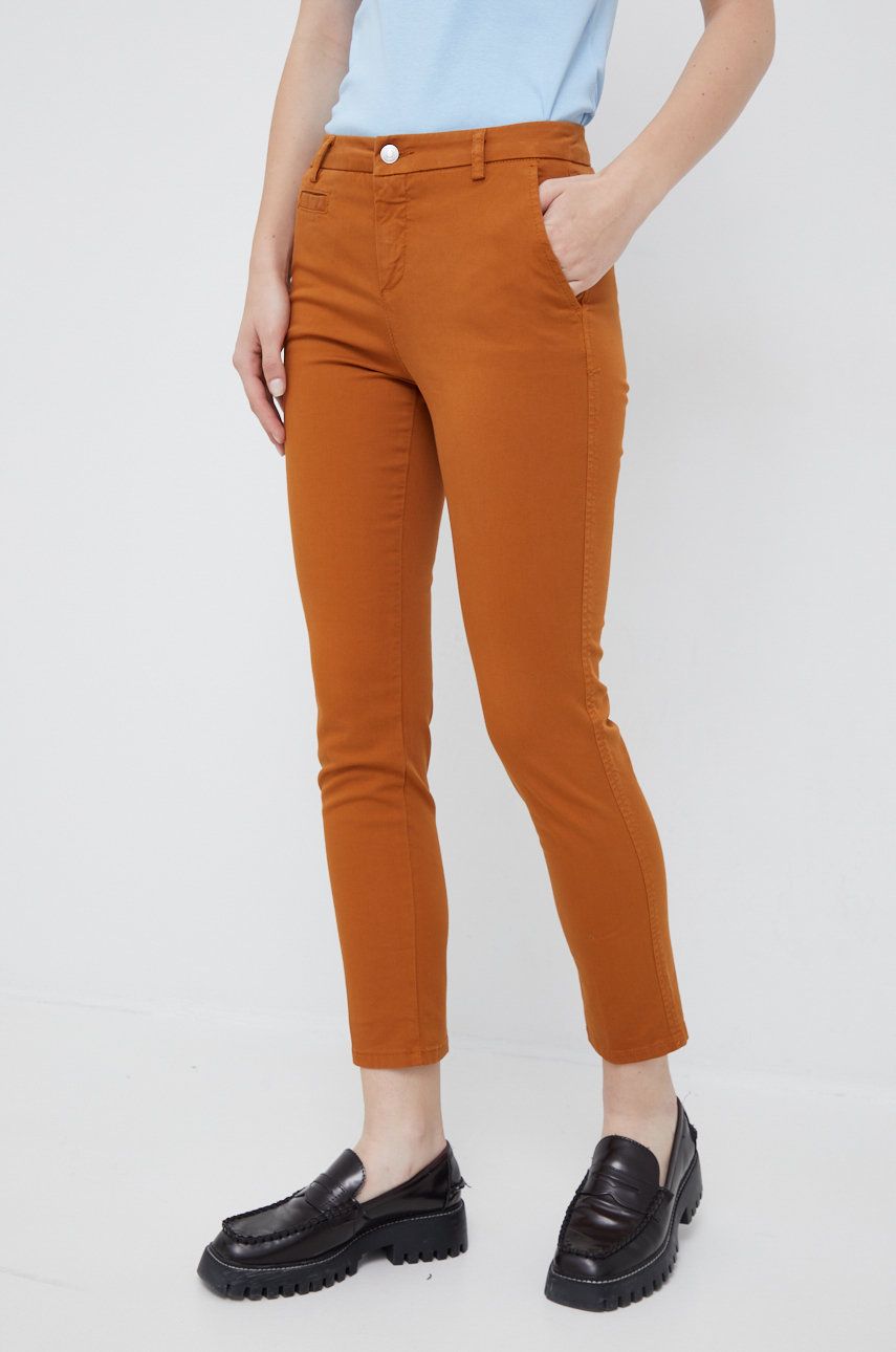 United Colors of Benetton pantaloni femei, culoarea maro, drept, medium waist