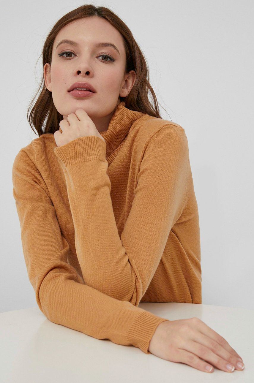 Answear Lab pulover femei, culoarea maro, light, cu guler