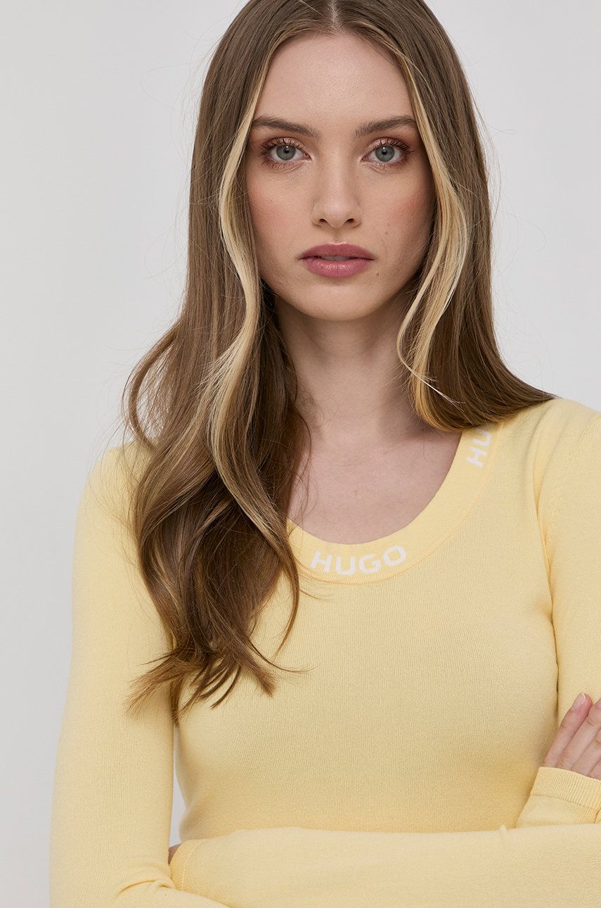 HUGO pulover femei, culoarea galben, light