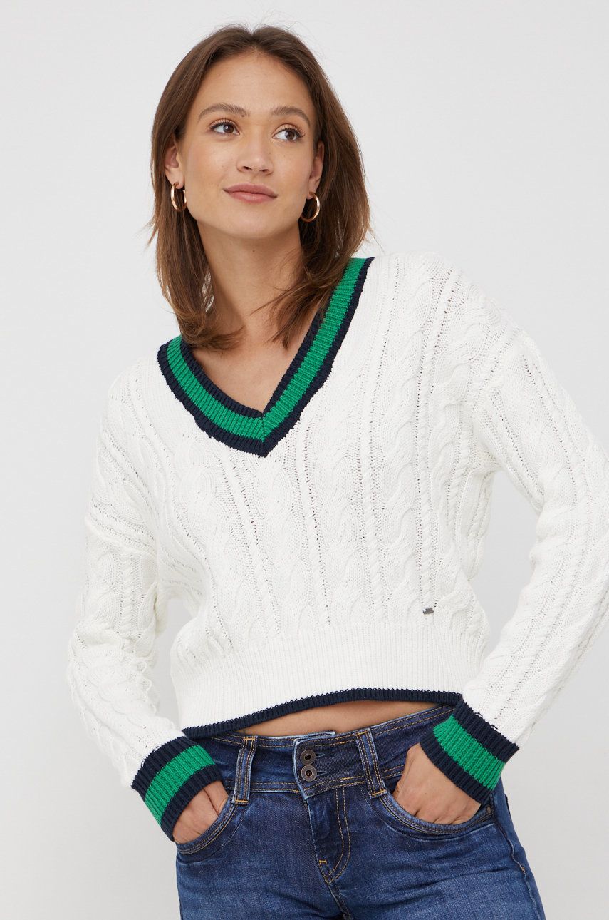 Pepe Jeans pulover femei, culoarea alb, light