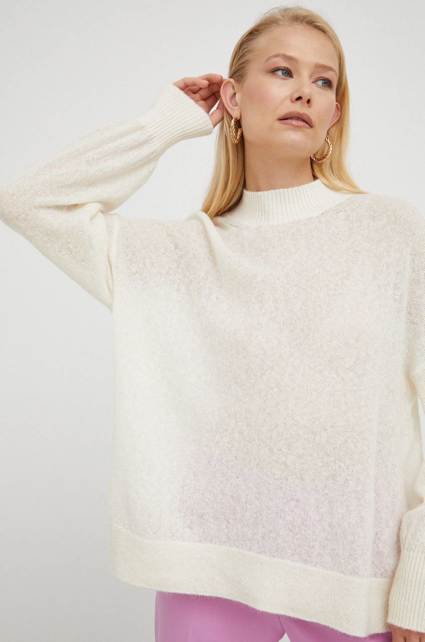 BOSS pulover din amestec de lana femei, culoarea alb, light