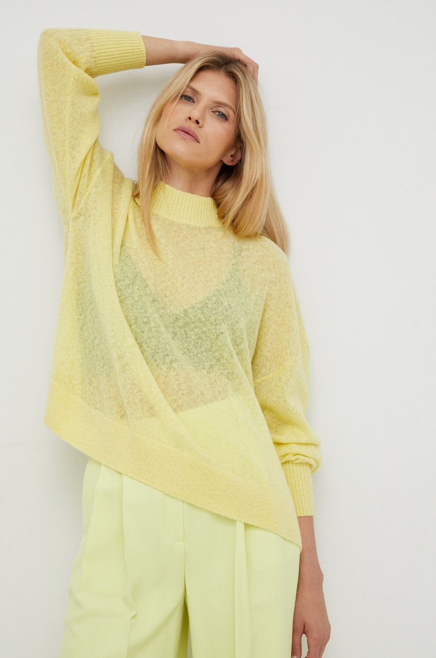 BOSS pulover din amestec de lana femei, culoarea galben, light