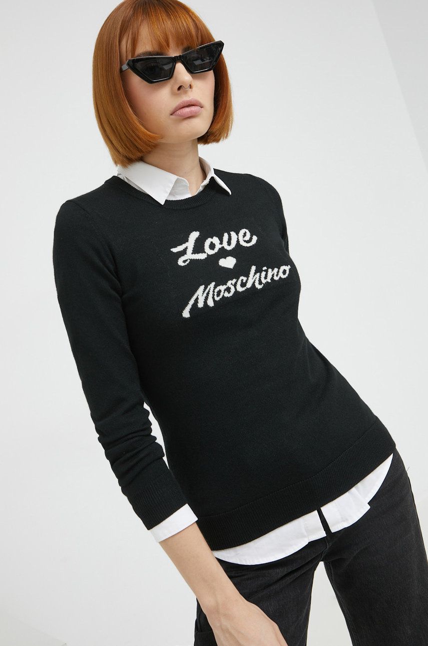 Love Moschino pulover de lana femei, culoarea negru, light