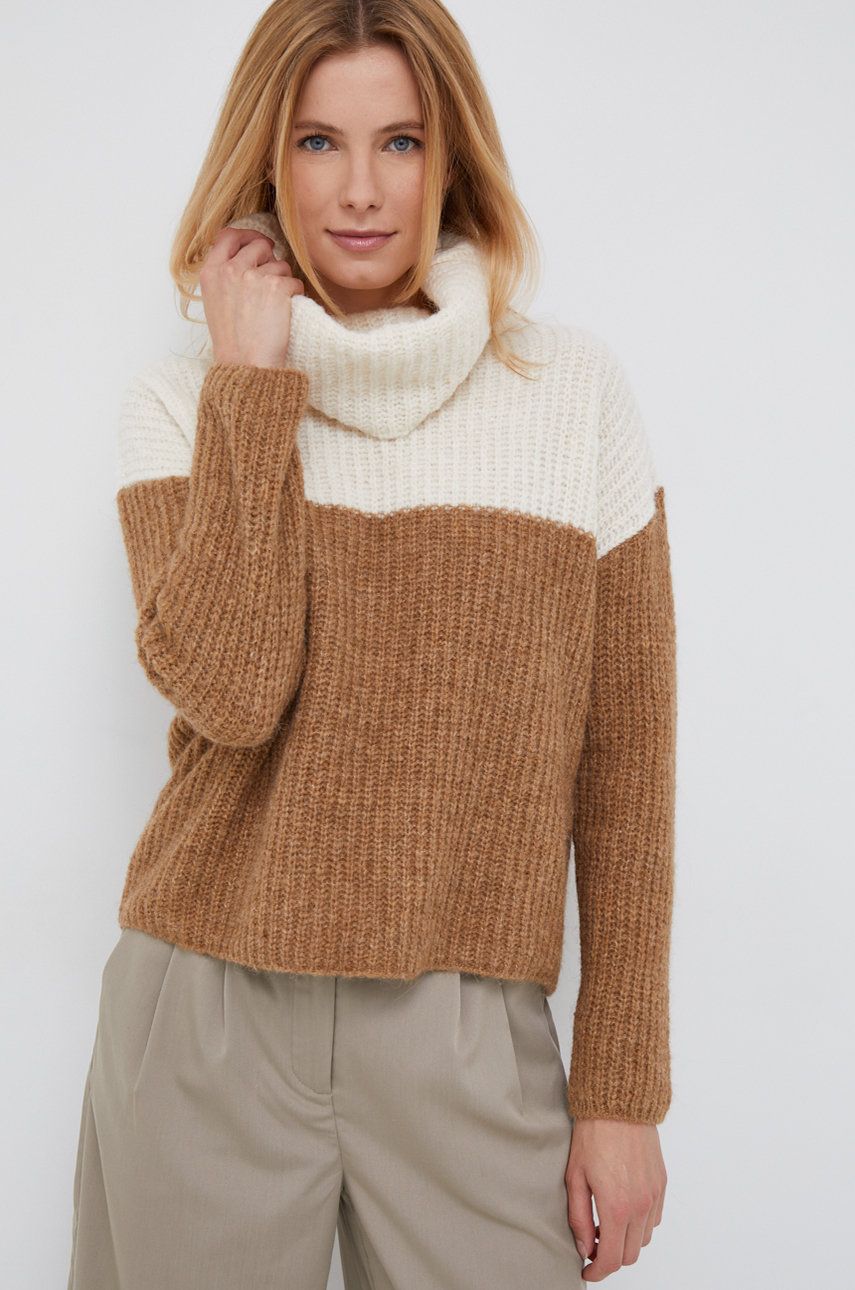 Pennyblack pulover din amestec de lana femei, culoarea maro, cu guler