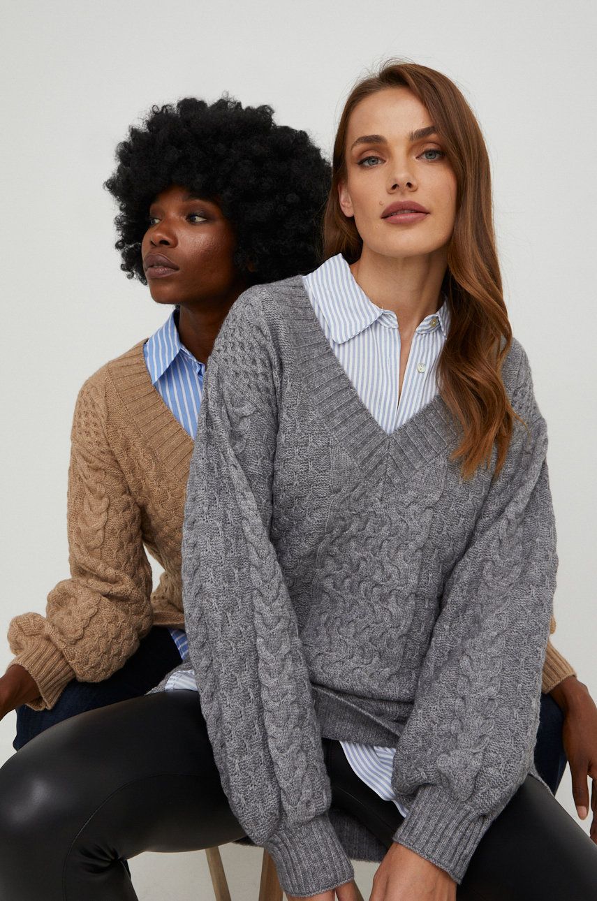 Answear Lab pulover de lana femei, culoarea gri, călduros