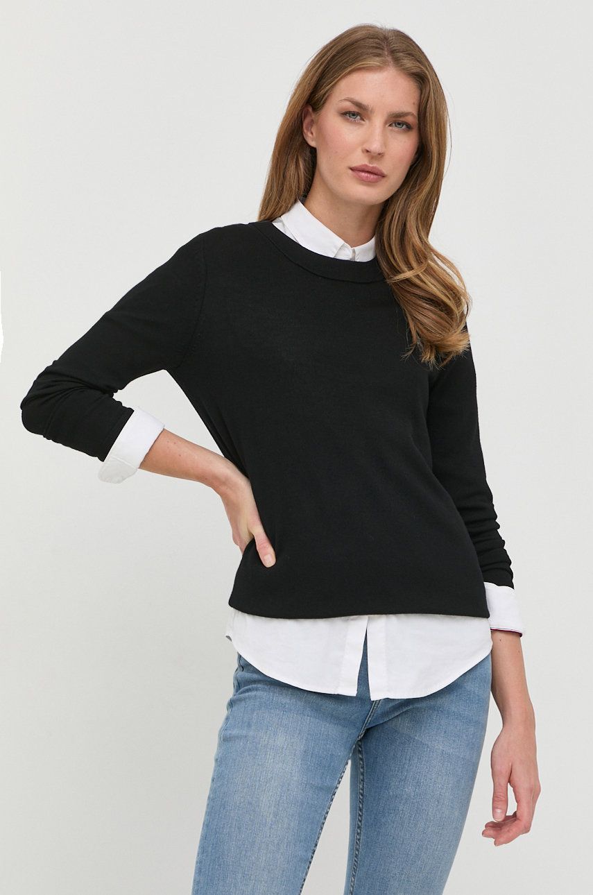 BOSS pulover de lana femei, culoarea negru, light