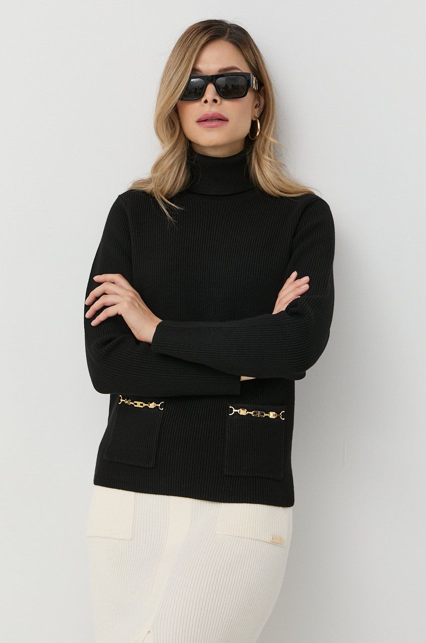 Elisabetta Franchi pulover femei, culoarea negru, cu guler