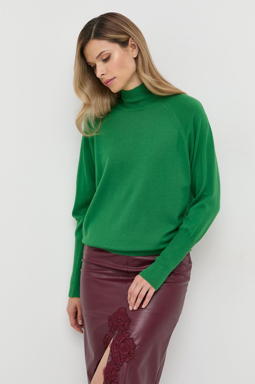 Ivy Oak pulover de lana femei, culoarea verde, light, cu turtleneck