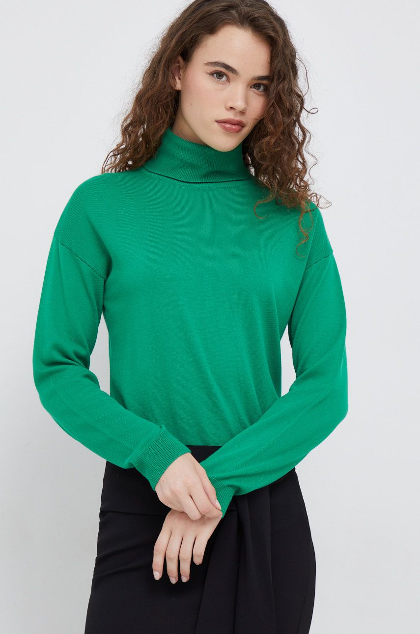 United Colors of Benetton pulover femei, culoarea verde, light, cu guler