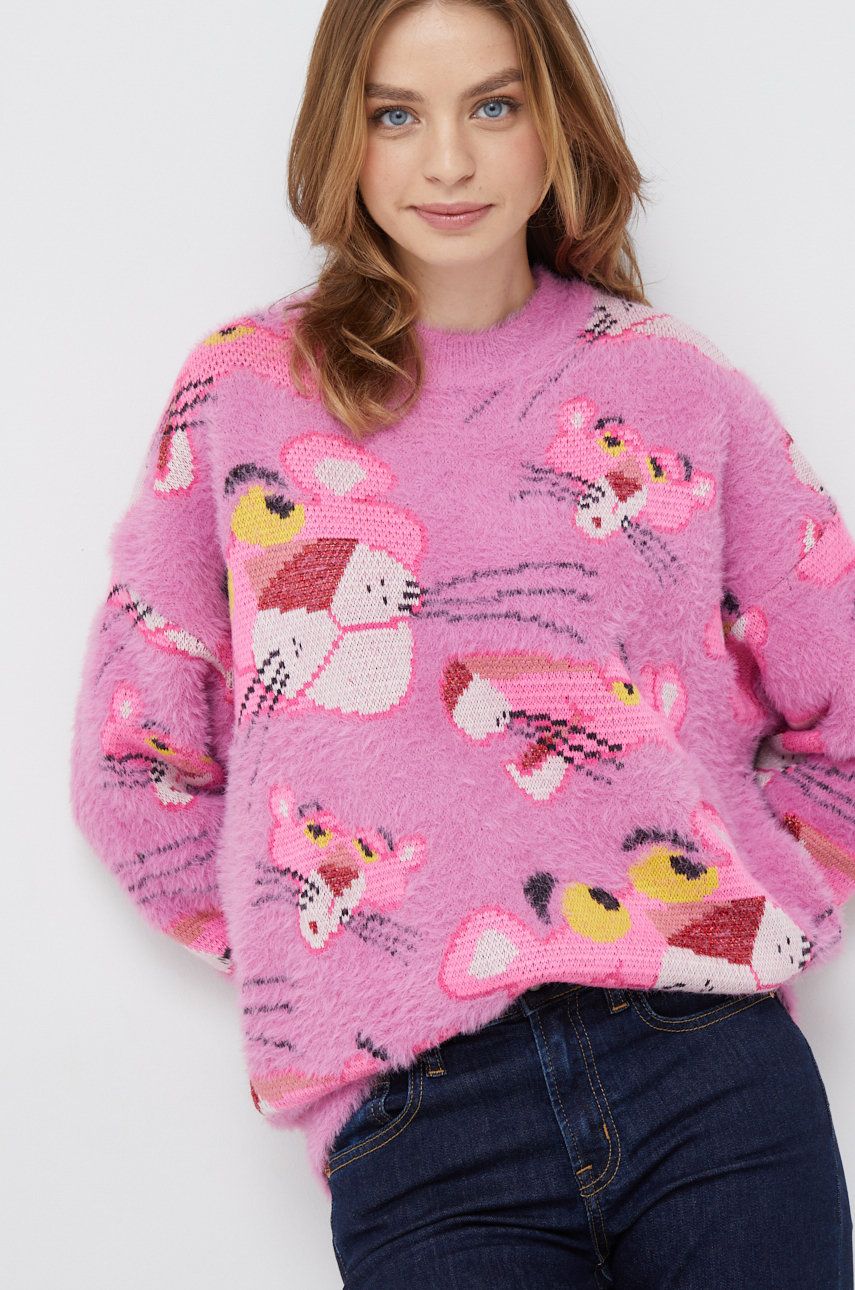 Desigual pulover din amestec de lana femei, culoarea roz,