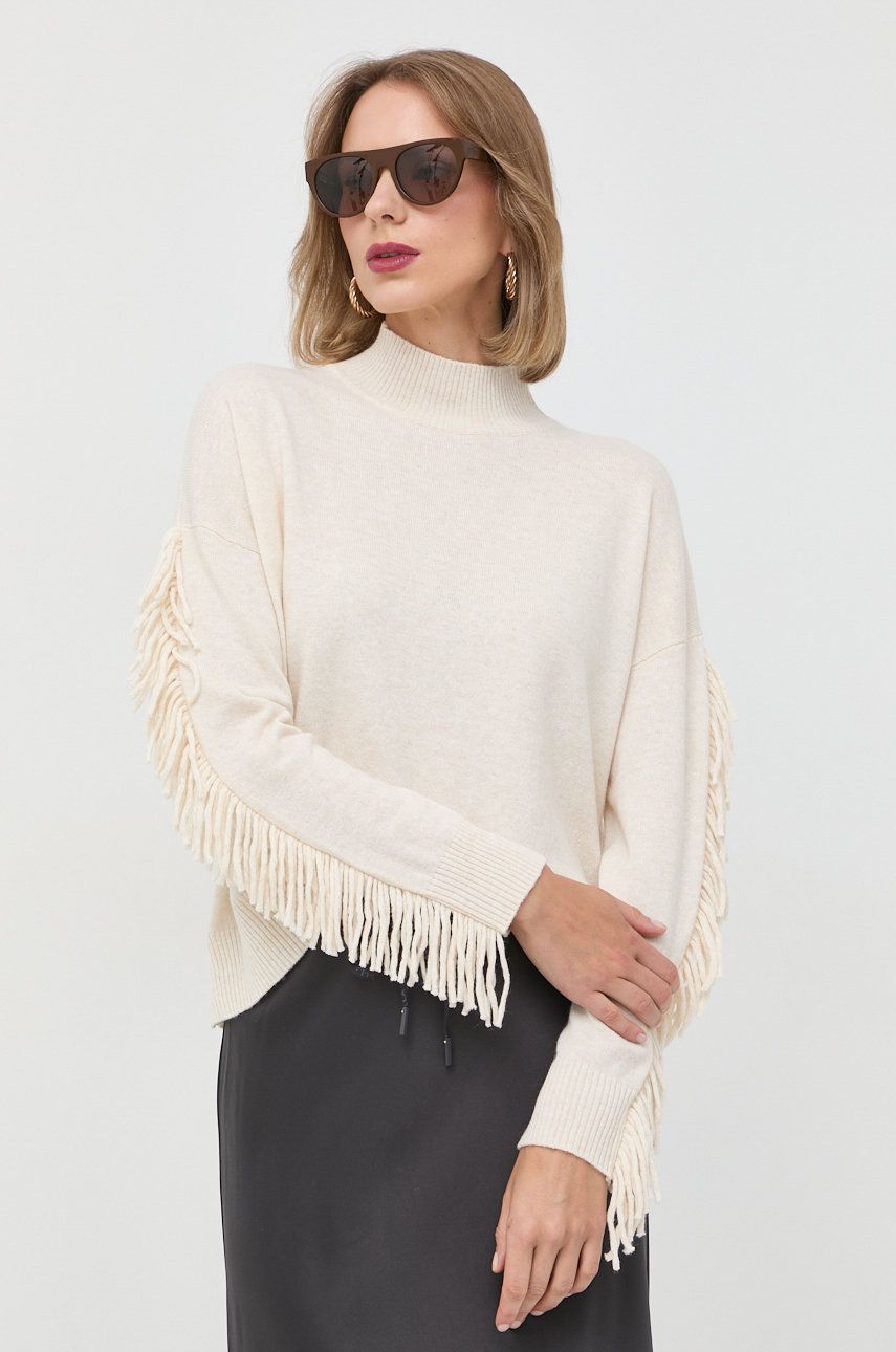 Marella pulover din amestec de lana femei, culoarea bej, light, cu turtleneck