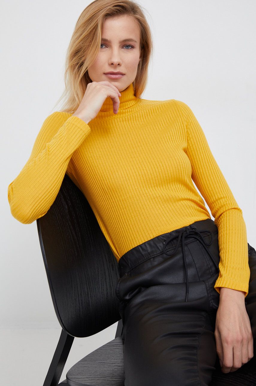 Pepe Jeans pulover femei, culoarea galben, light, cu guler
