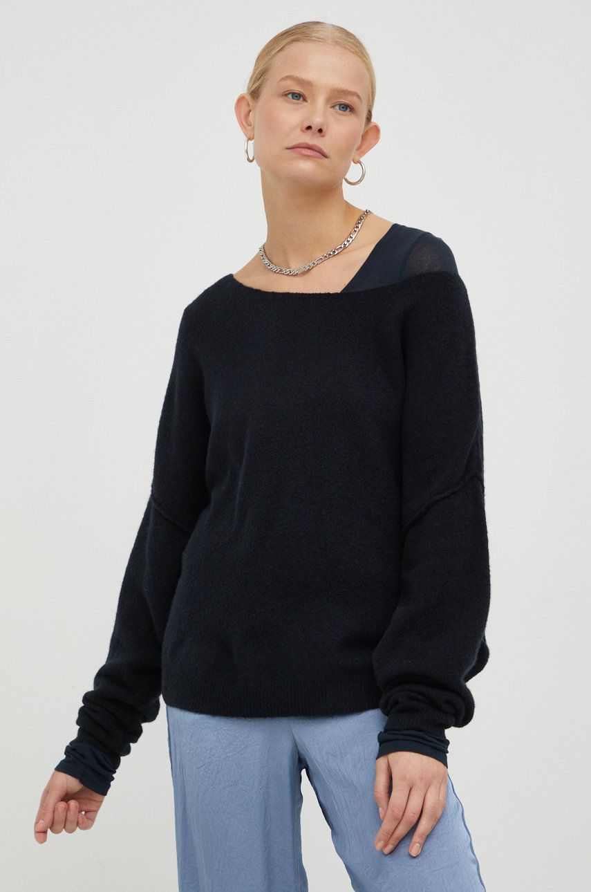 American Vintage pulover din amestec de lana femei, culoarea negru,
