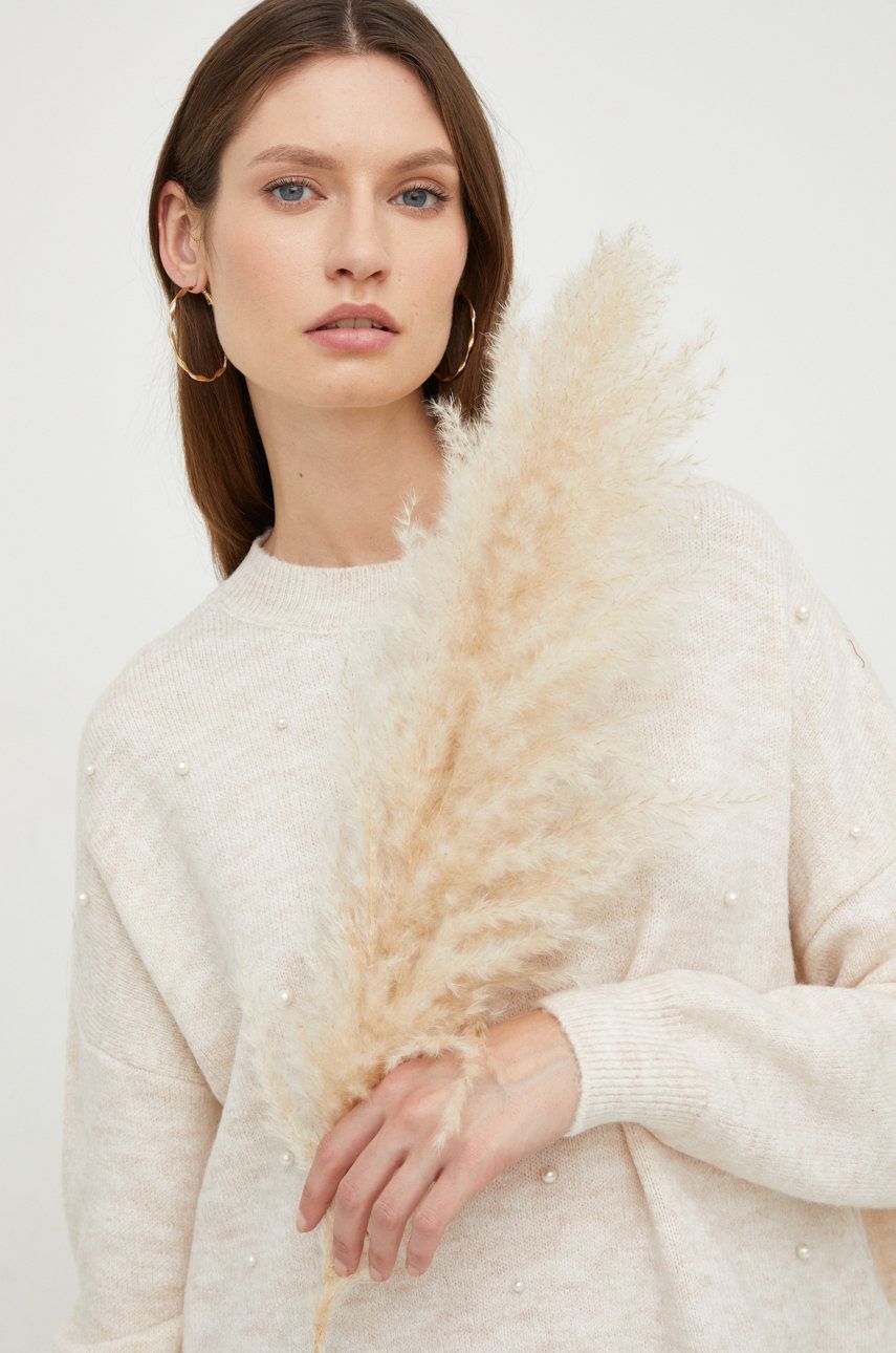 Answear Lab pulover din amestec de lana femei, culoarea bej, light