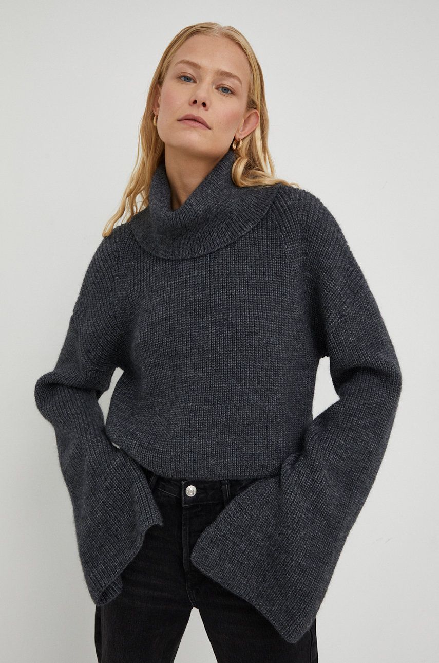 Birgitte Herskind pulover de lana femei, culoarea gri, călduros, cu guler