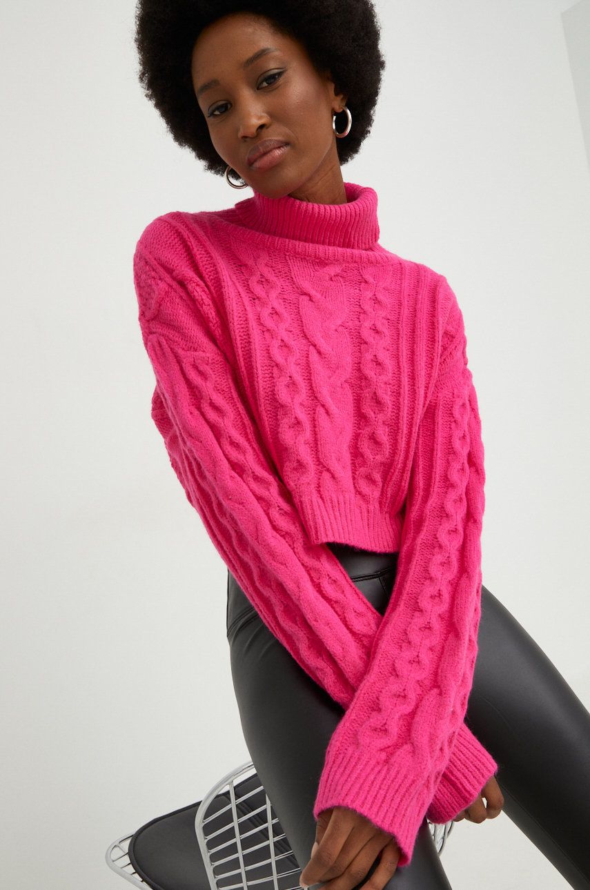 Answear Lab pulover din amestec de lana femei, culoarea roz, cu guler