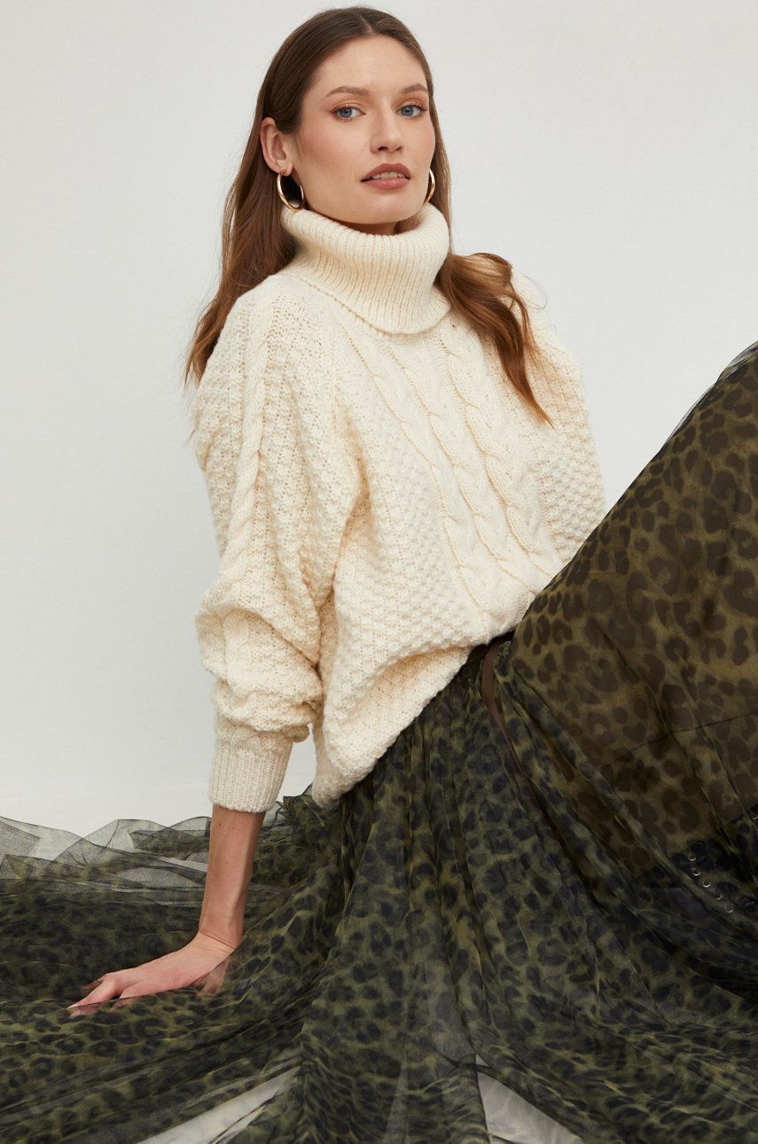 Answear Lab pulover femei, culoarea bej, călduros, cu guler
