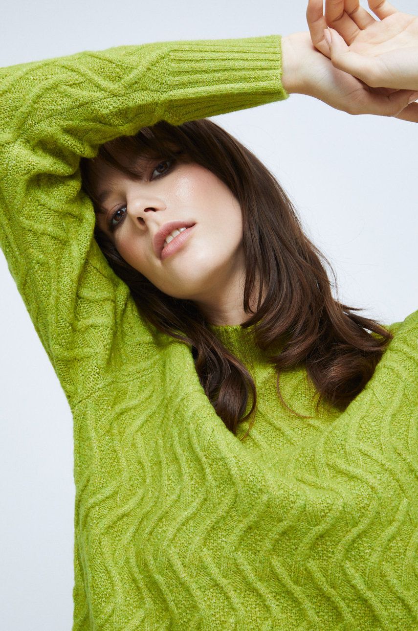 Medicine pulover femei, culoarea verde, cu turtleneck