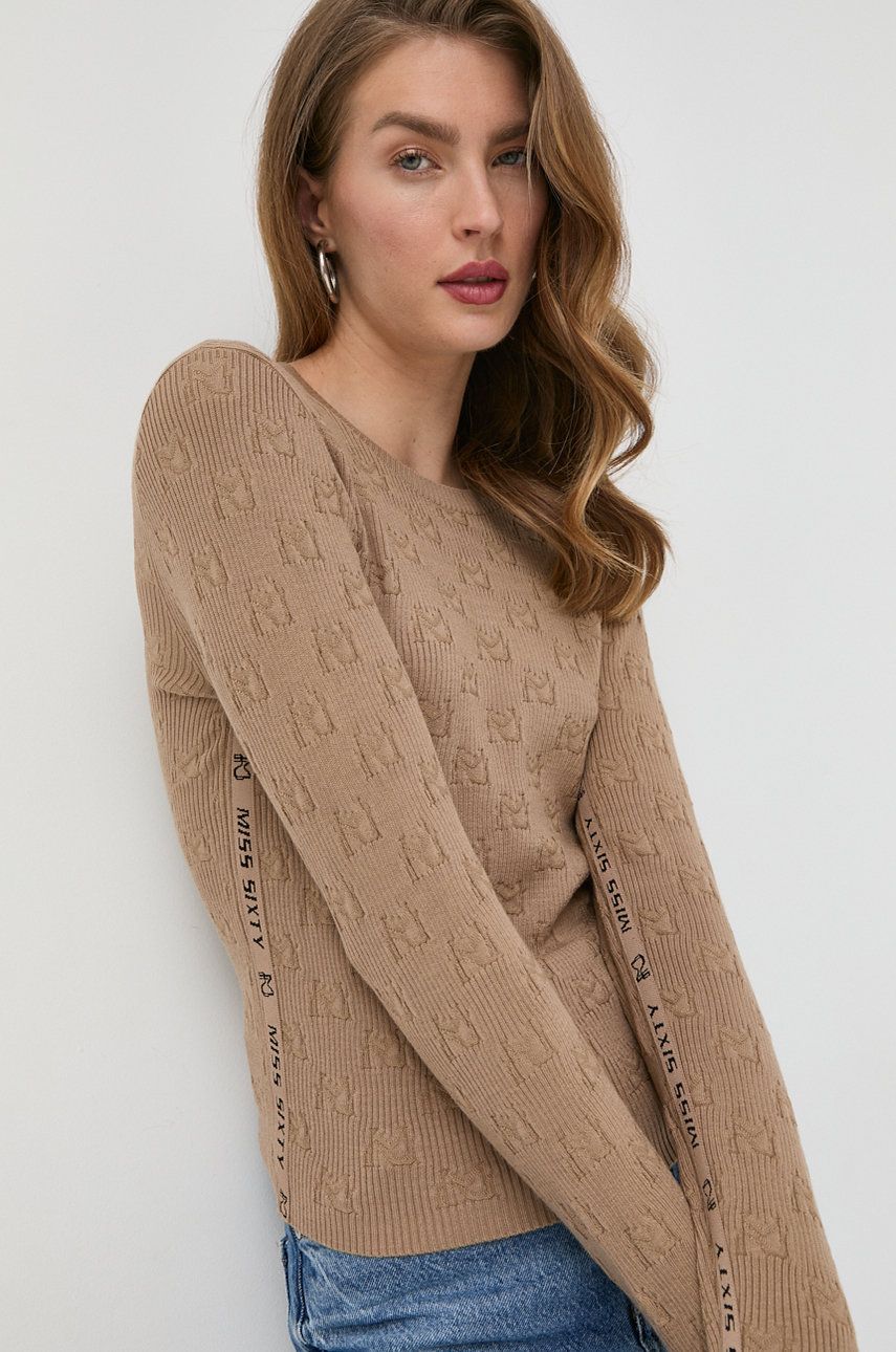 Miss Sixty pulover din amestec de lana femei, culoarea maro, light