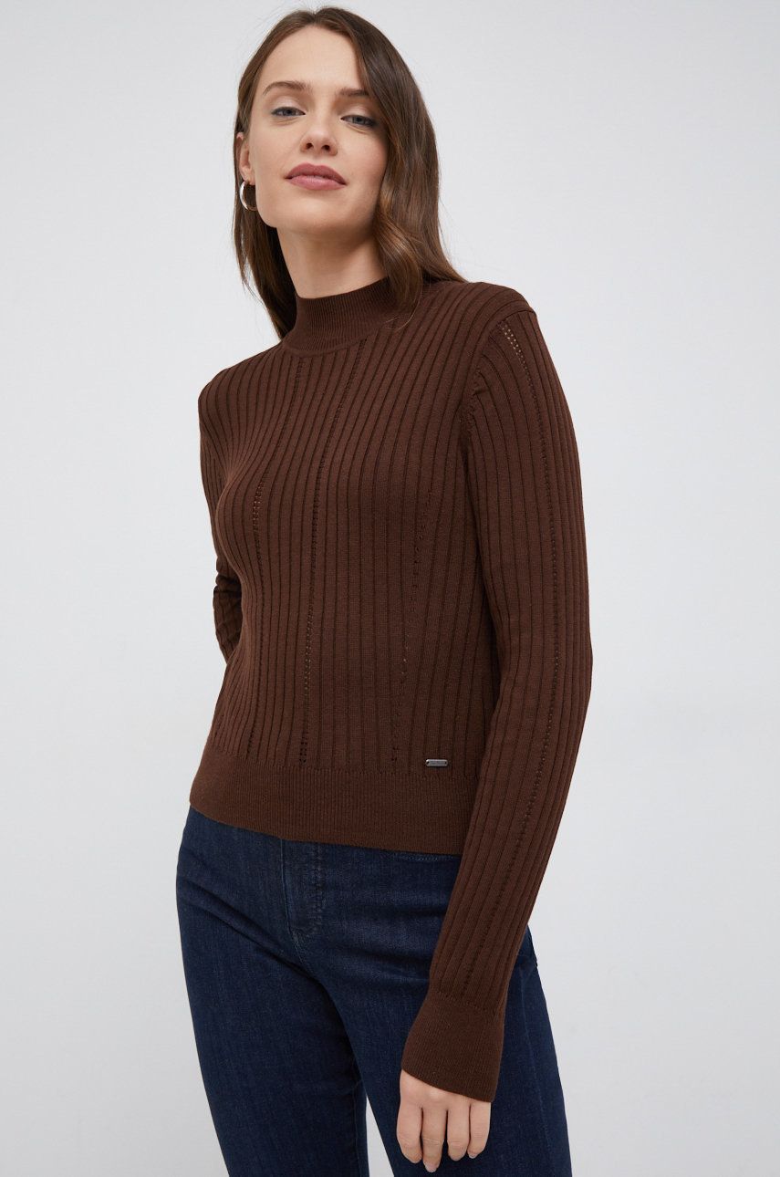 Pepe Jeans pulover femei, culoarea maro, light, cu turtleneck