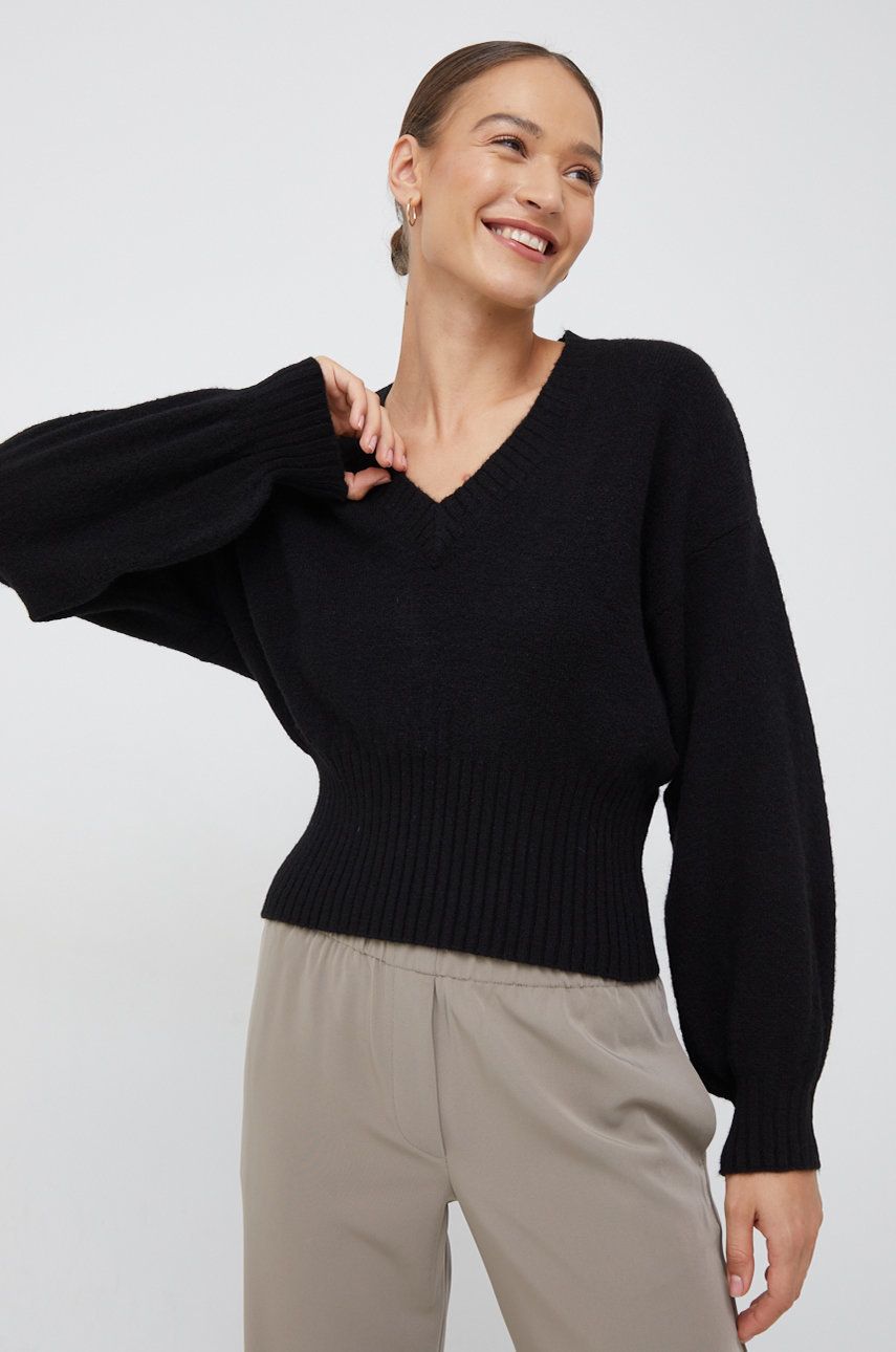Sisley pulover din amestec de lana femei, culoarea negru,