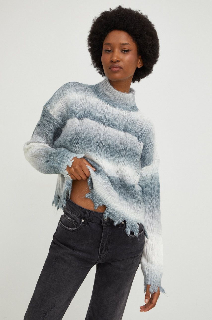 Answear Lab pulover de lana femei, culoarea gri, cu turtleneck