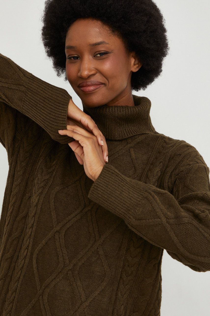 Answear Lab pulover de lana femei, culoarea verde, cu guler