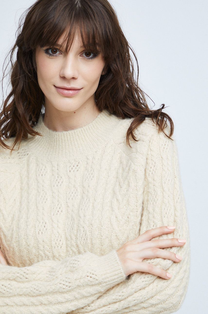 Medicine pulover din amestec de lana femei, culoarea bej, cu turtleneck