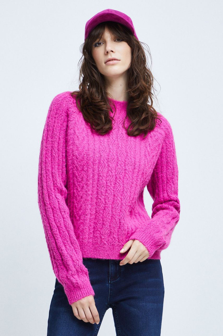 Medicine pulover din amestec de lana femei, culoarea roz, cu turtleneck