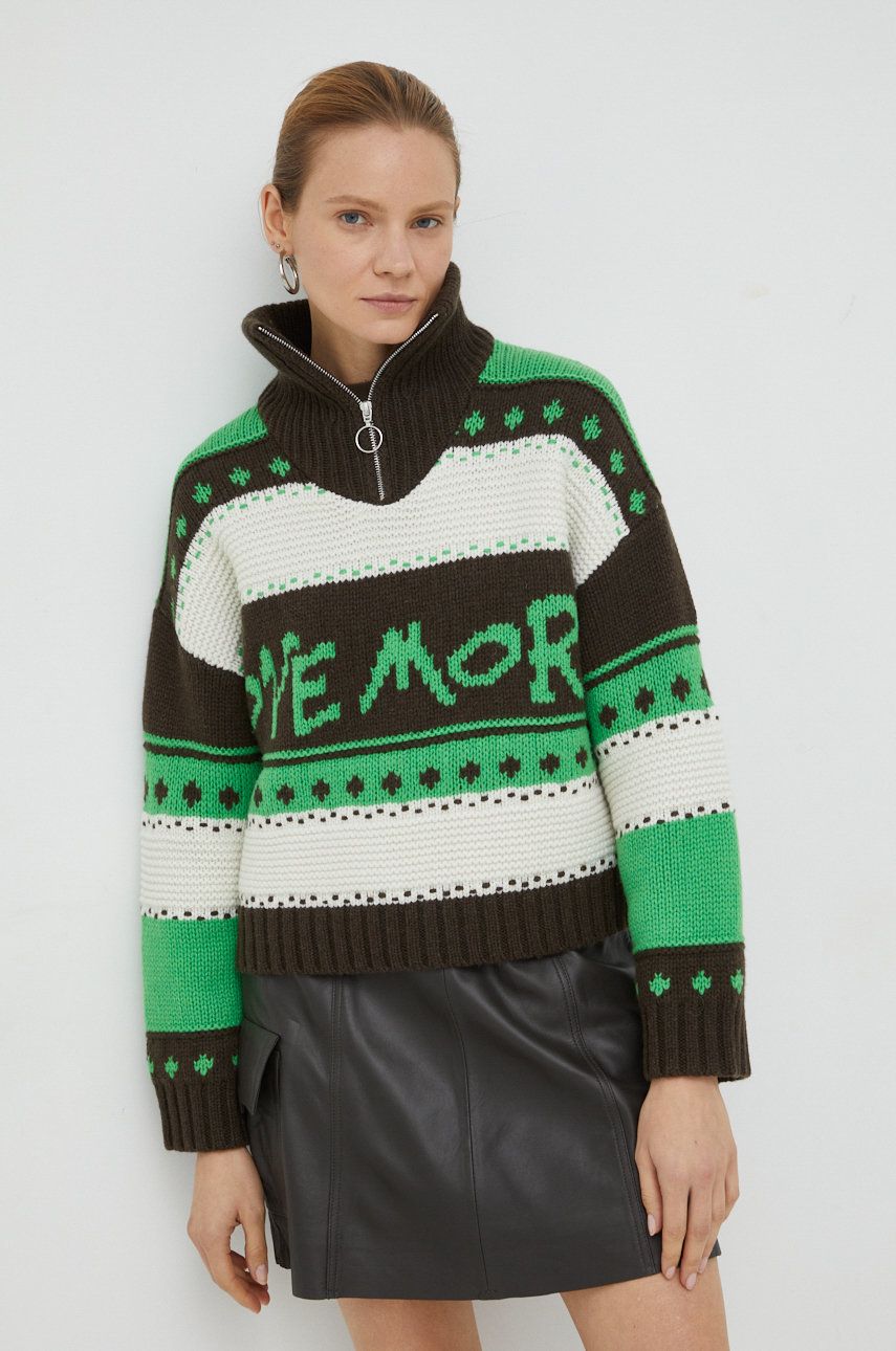 Samsoe Samsoe pulover de lana femei, culoarea verde, călduros, cu turtleneck