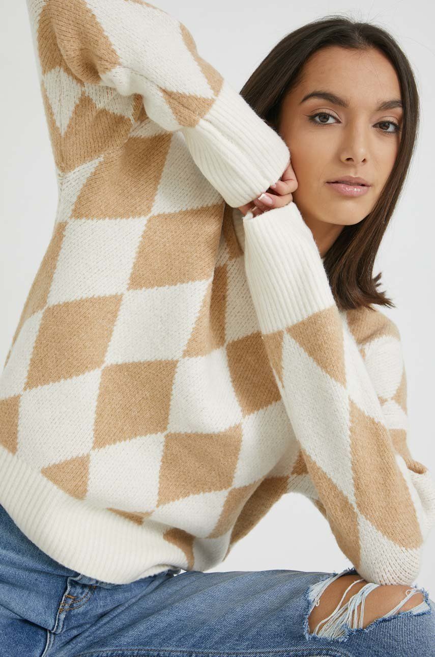 Abercrombie & Fitch pulover din amestec de lana femei, culoarea bej, cu turtleneck