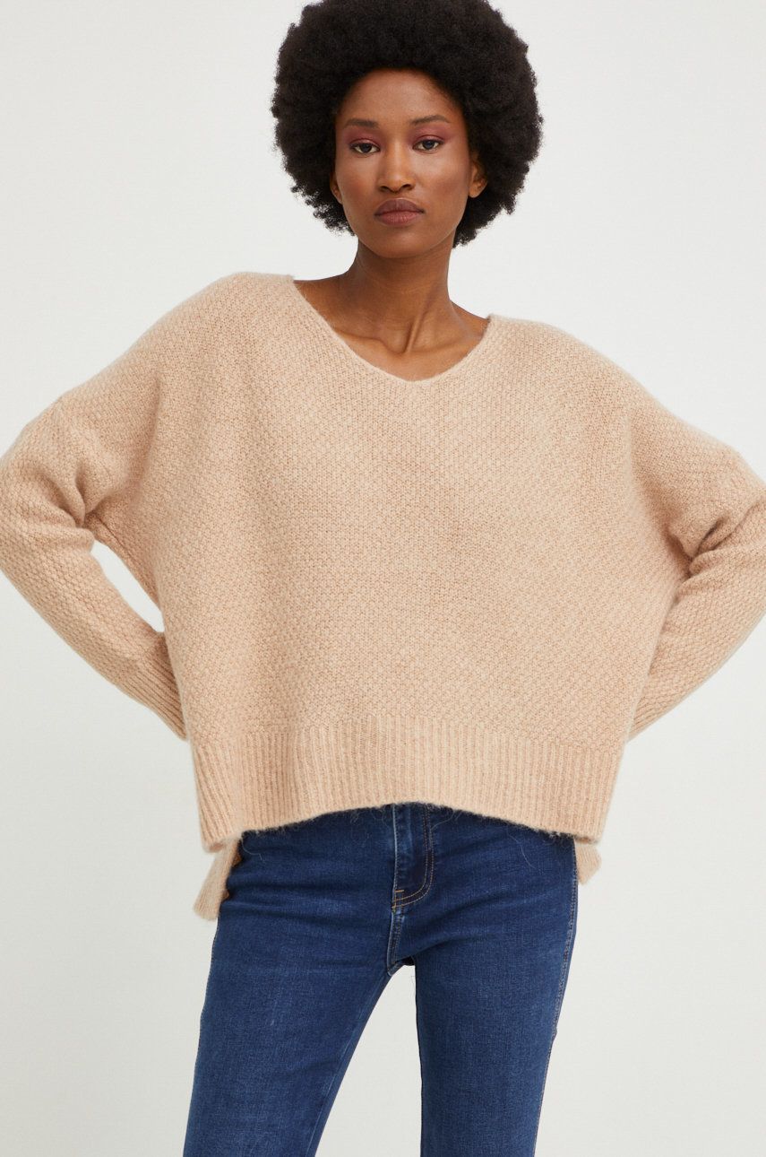 Answear Lab pulover de lana femei, culoarea bej,