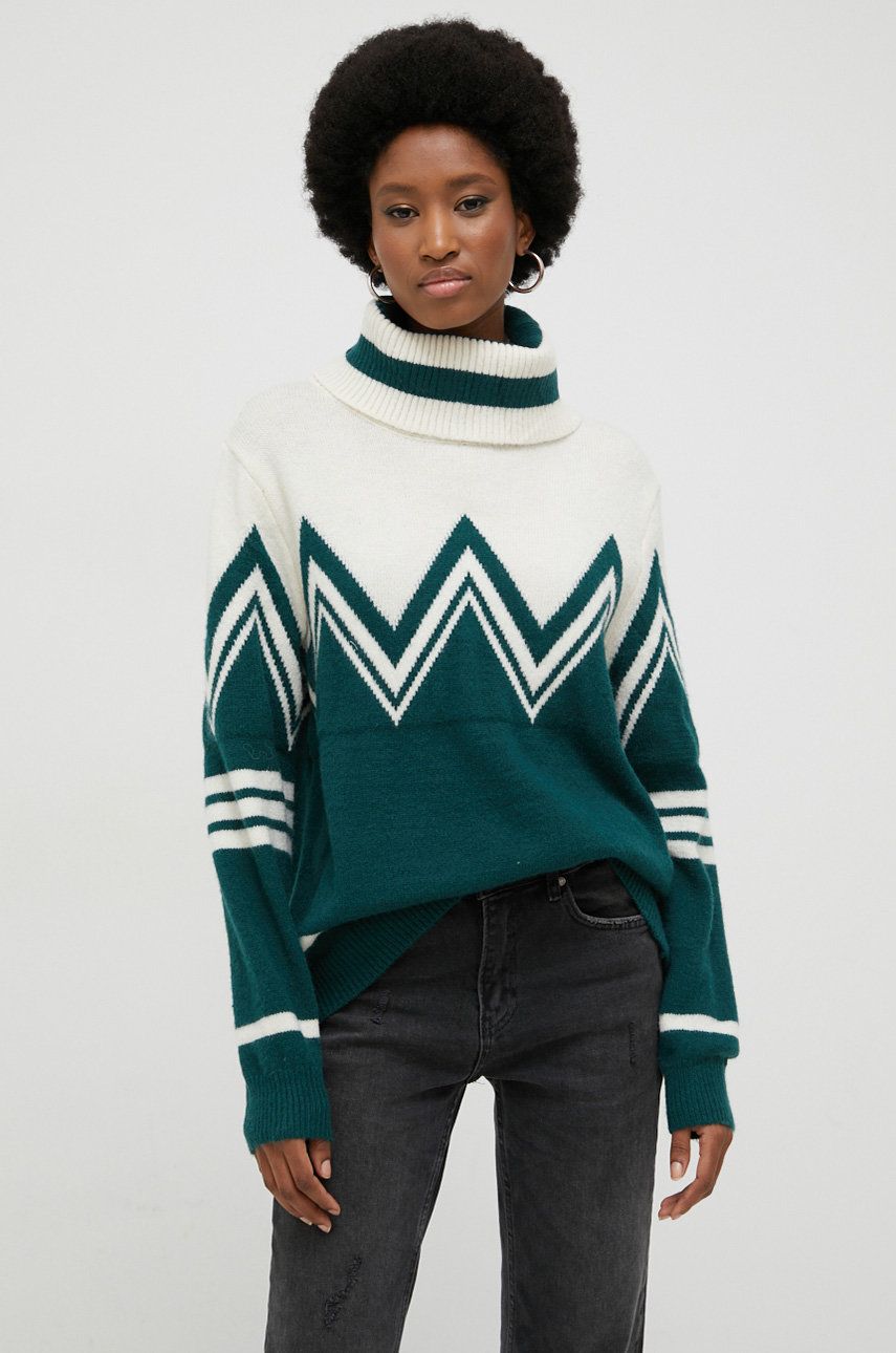 Answear Lab pulover de lana femei, culoarea verde, cu guler