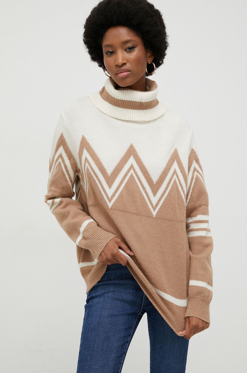 Answear Lab pulover de lana femei, culoarea bej, cu guler