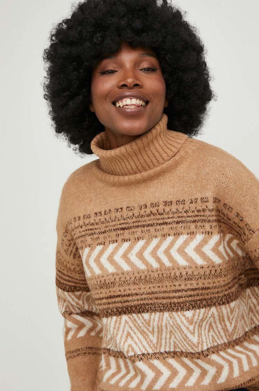Answear Lab pulover femei, culoarea bej, călduros, cu guler