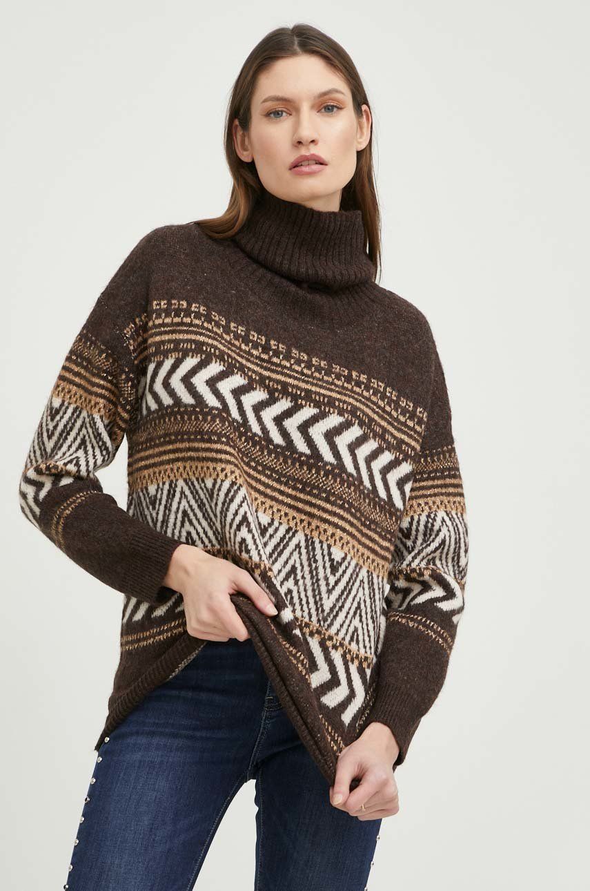 Answear Lab pulover femei, culoarea maro, călduros, cu guler