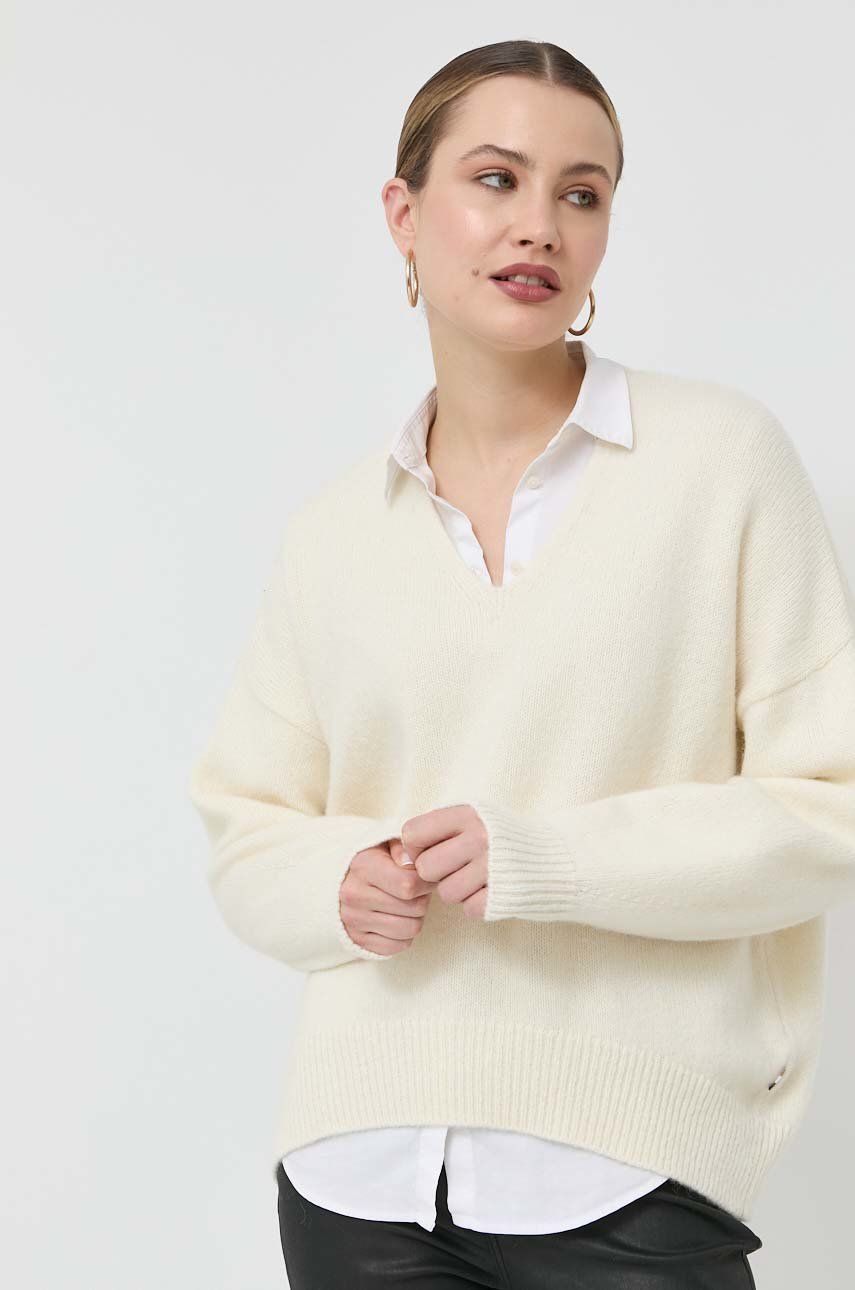 BOSS pulover de lana femei, culoarea alb, călduros