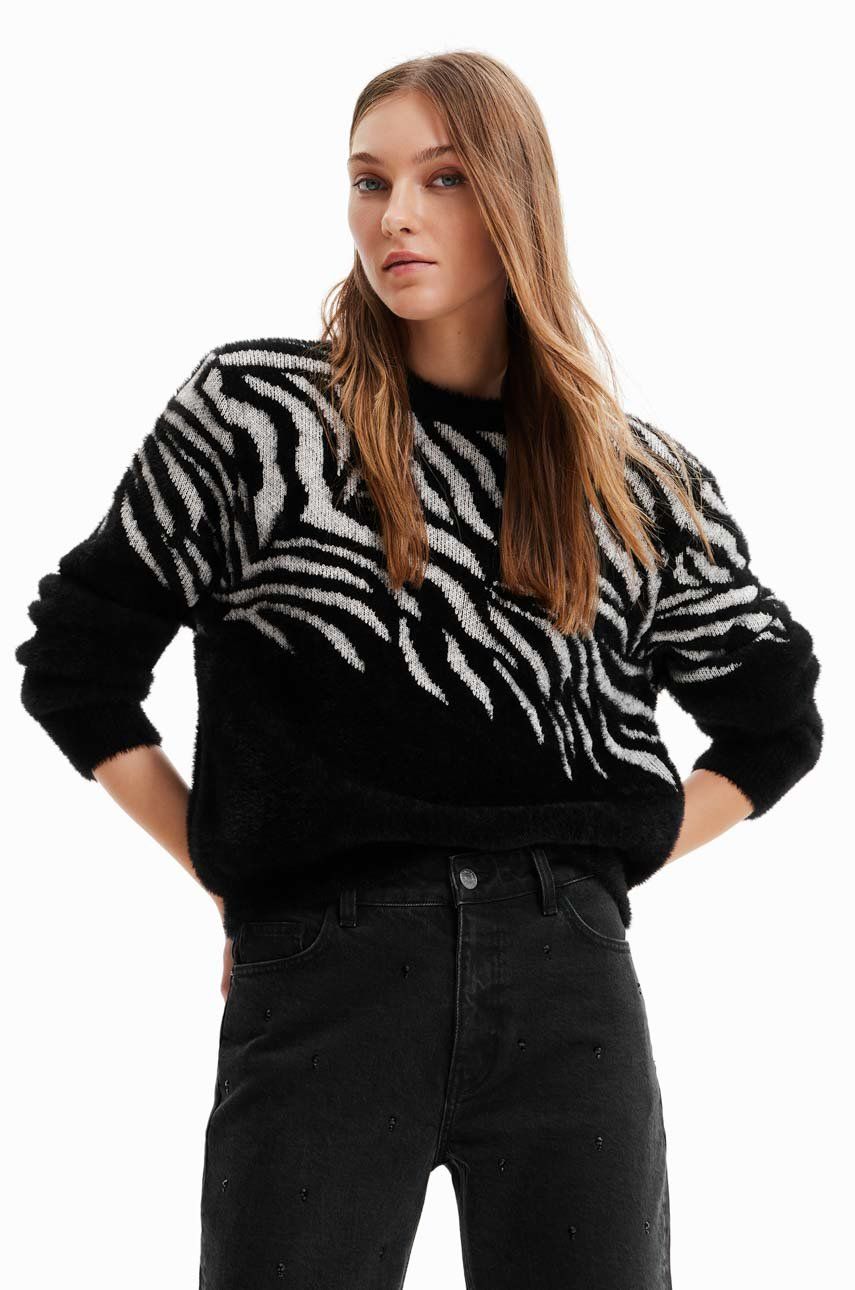 Desigual pulover din amestec de lana femei, culoarea negru