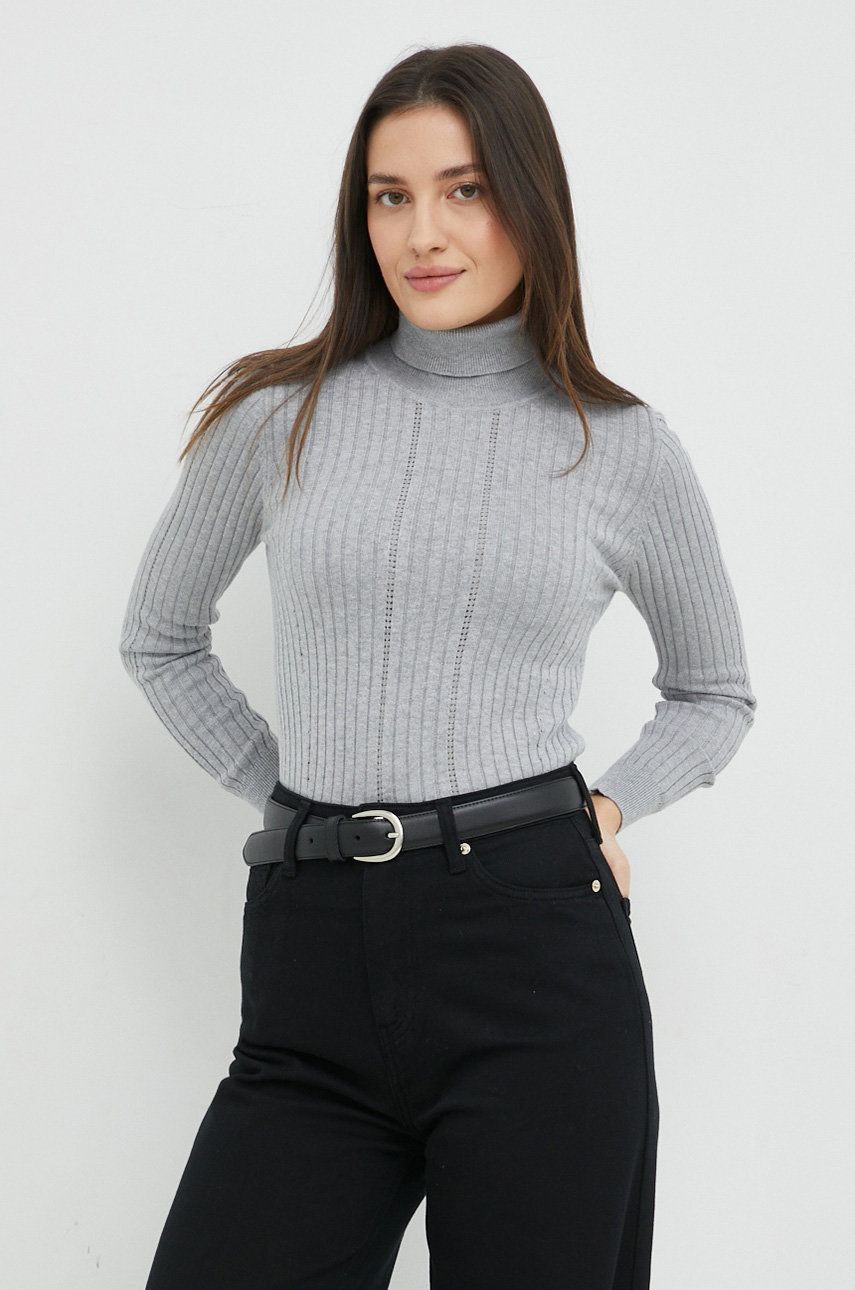 Pepe Jeans pulover femei, culoarea gri, light, cu guler