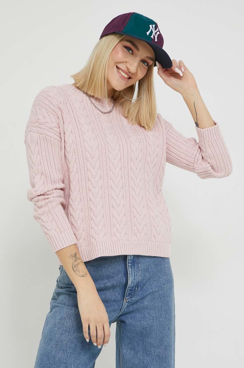 Superdry pulover de bumbac femei, culoarea roz