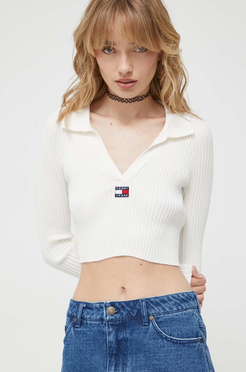 Tommy Jeans pulover femei, culoarea alb, light