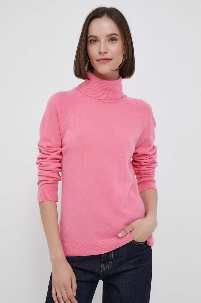 United Colors of Benetton pulover din amestec de lana femei, culoarea roz, light, cu guler