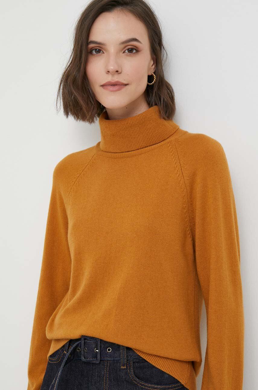 United Colors of Benetton pulover din amestec de lana femei, culoarea maro, light, cu guler