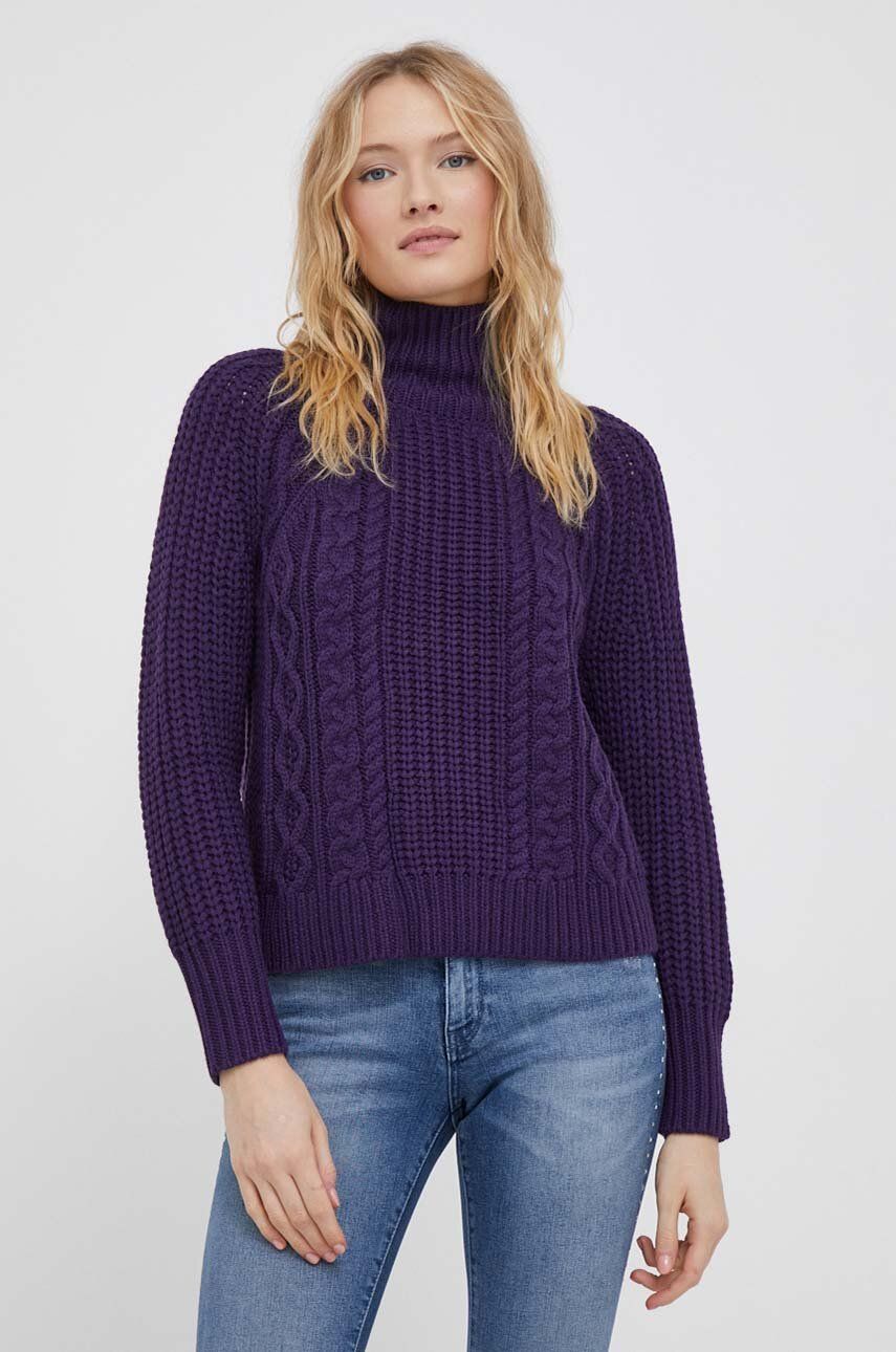 Joop! pulover de lana femei, culoarea violet, călduros, cu guler
