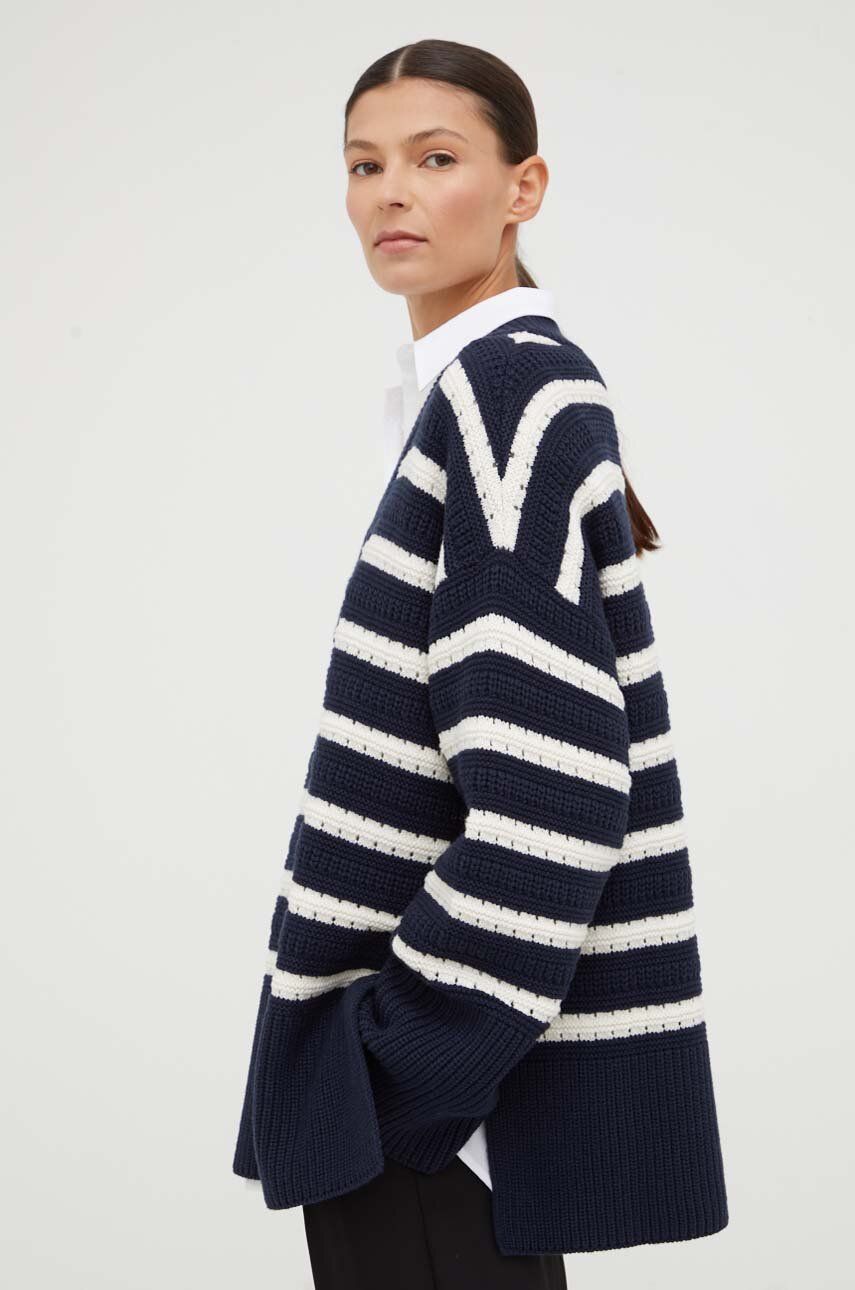 Samsoe Samsoe pulover din amestec de lână femei, culoarea bleumarin, călduros