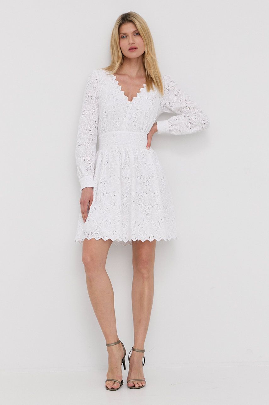 MICHAEL Michael Kors rochie din bumbac culoarea alb, mini, evazati