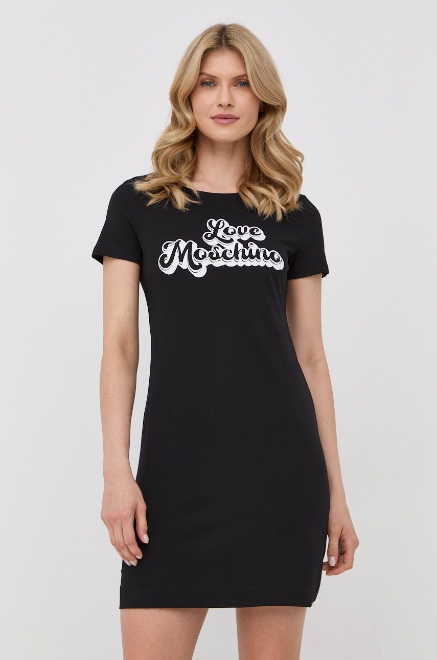 Love Moschino rochie din bumbac culoarea negru, mini, drept