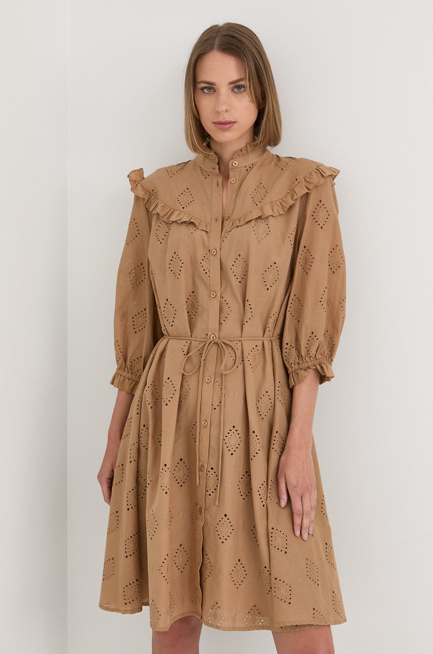 Bruuns Bazaar rochie din bumbac culoarea maro, mini, oversize