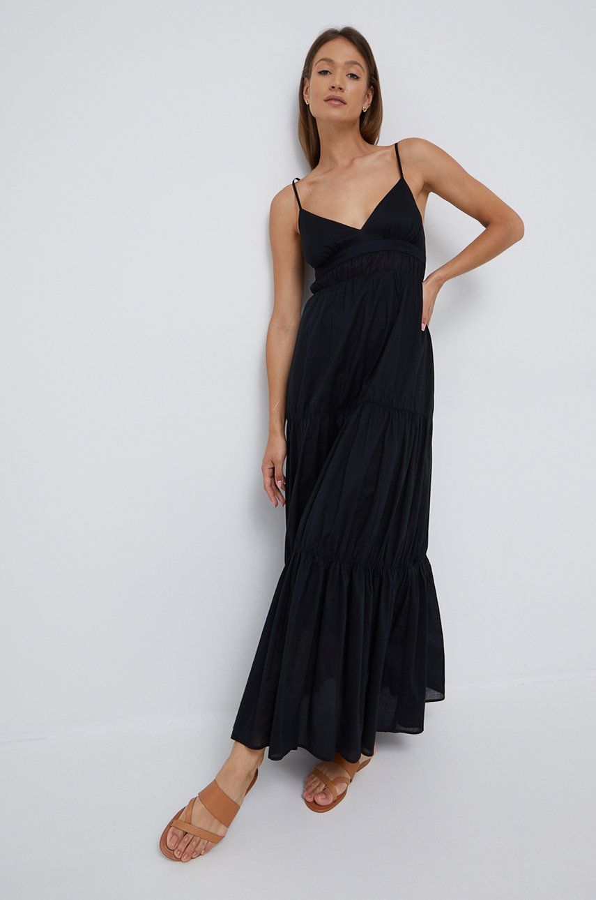 Sisley rochie din bumbac culoarea negru, maxi, evazati